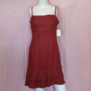 Midnight Doll Red Sparkly Ruffle Hem Festive Mini Dress size 13